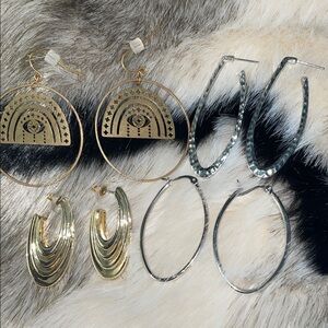 Gold and Silver Mixed Metal Hoop Earrings Set - Women Jewelry untested